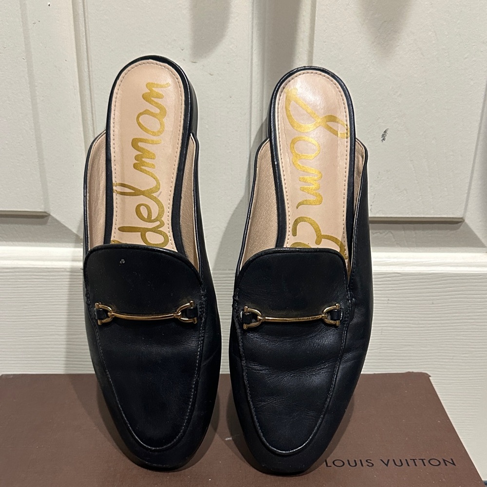 Sam Edelman Black Slip-On Loafers with Gold Detail